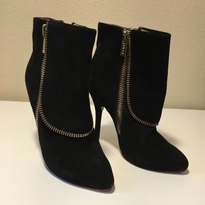 bebe gold zip suede booties